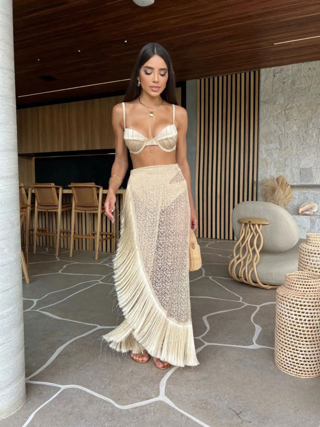 2026 High-Waist Triangle Bikini Skirt Three-Piece Set | Solid Color Women Swimwear