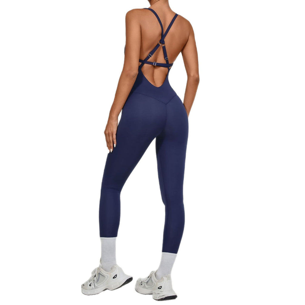 Adjustable Strap Yoga Jumpsuit Dance Backless Tight Fitness Wear