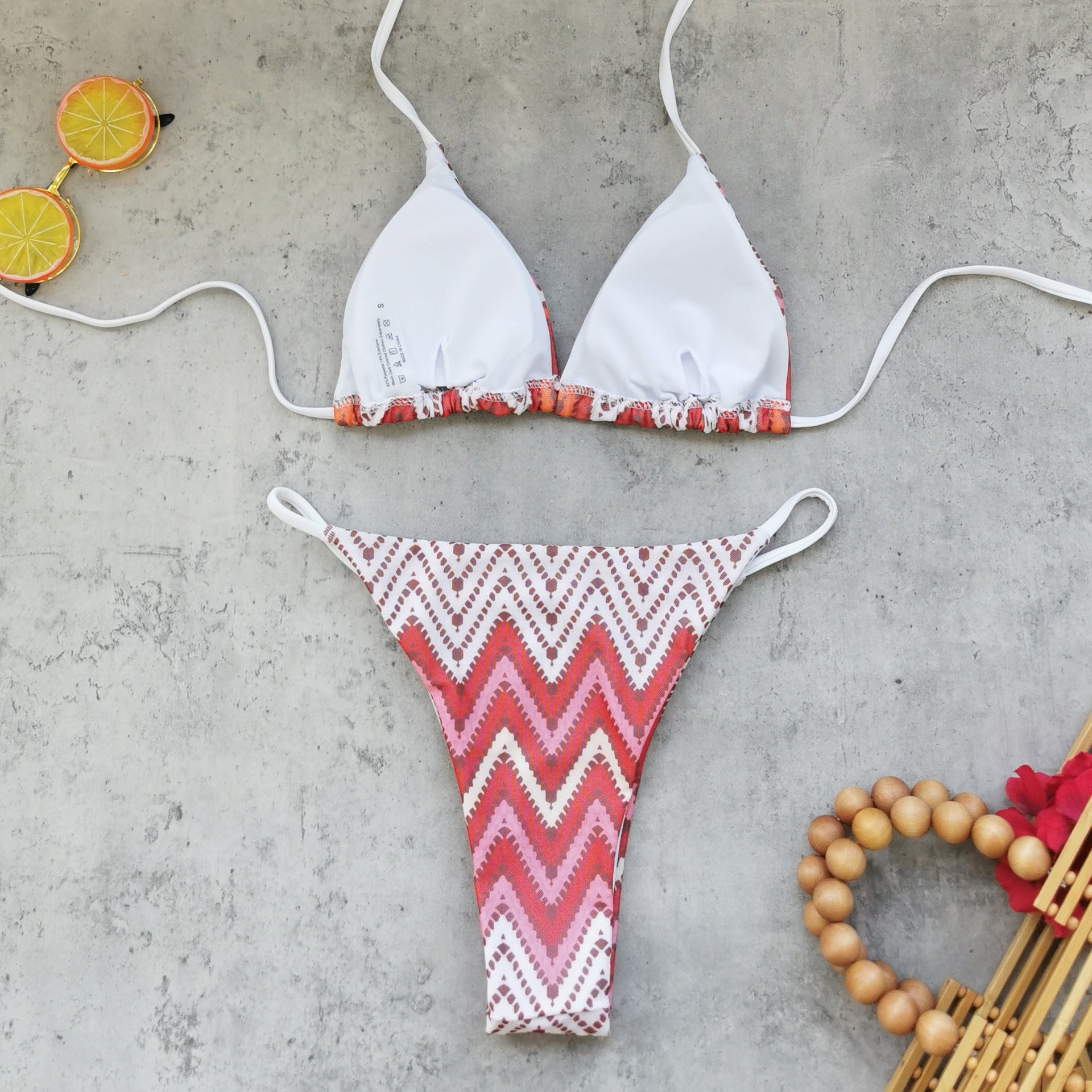 2026 Striped Print Backless Triangle Bikini | Mesh Long Pants Three-Piece Swimwear Set