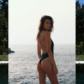 2026 New Arrival: Black Diamond Chain One-Piece Swimsuit - Halter Neck Open Back Tie-Up Sexy Swimwear