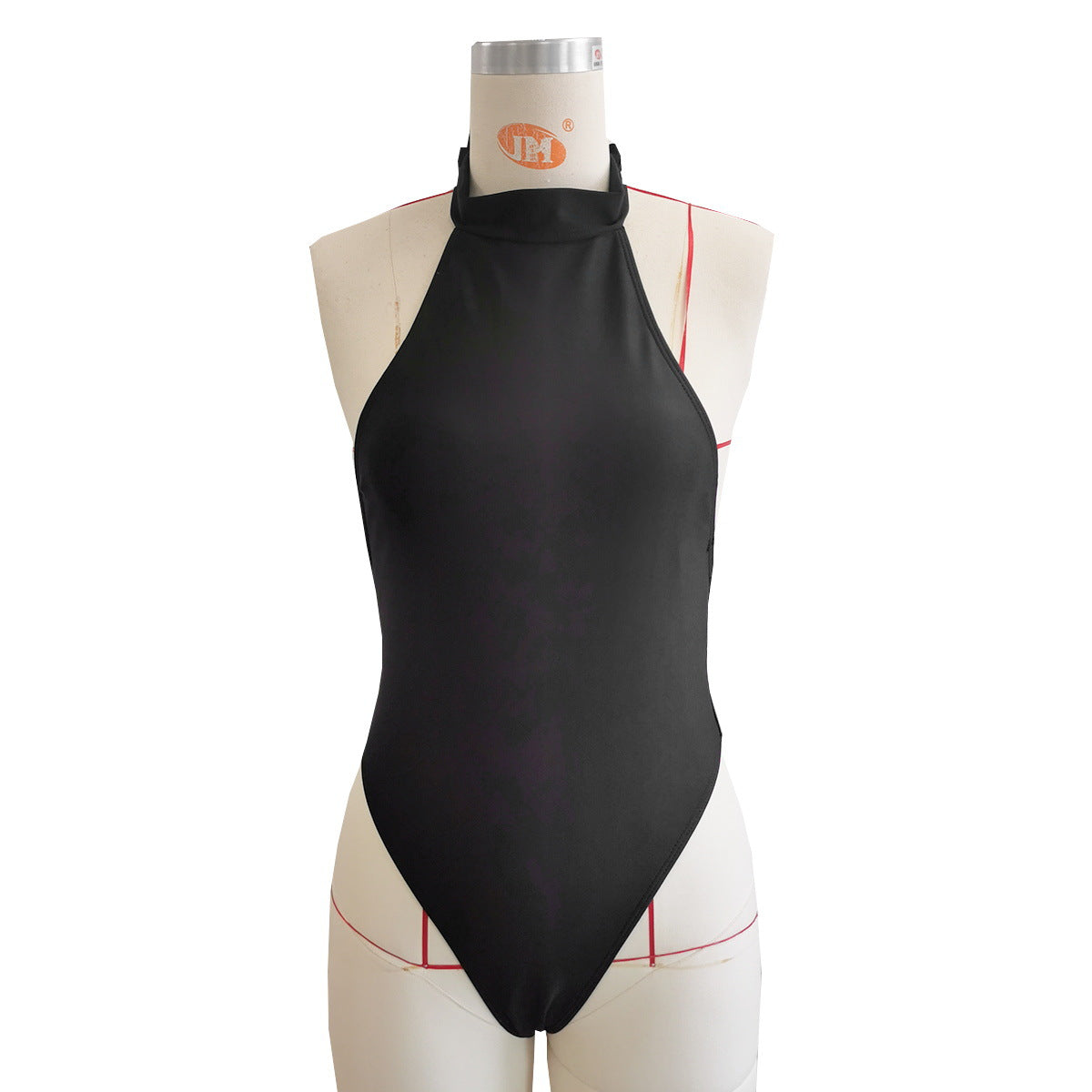 2026 New Arrival: Black Diamond Chain One-Piece Swimsuit - Halter Neck Open Back Tie-Up Sexy Swimwear