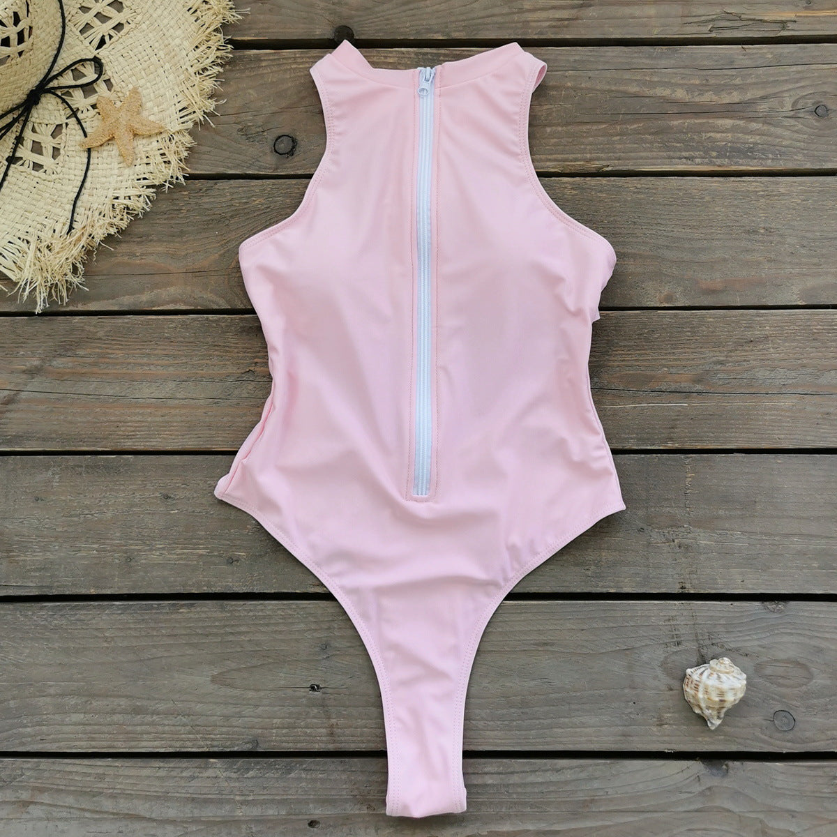 2026 New Arrival Solid Color Zip-Front Sleeveless Surfing One-Piece Swimsuit