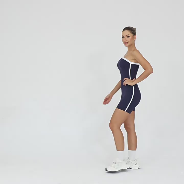 Color Block One-Shoulder Yoga Jumpsuit Scrunch Butt Gym Bodysuit