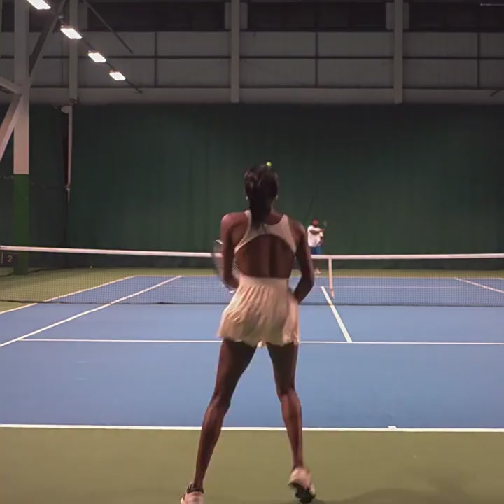 Open Back Sports Dress for Women | Pleated Anti-Exposure Yoga Tennis Dress for Outdoor Fitness