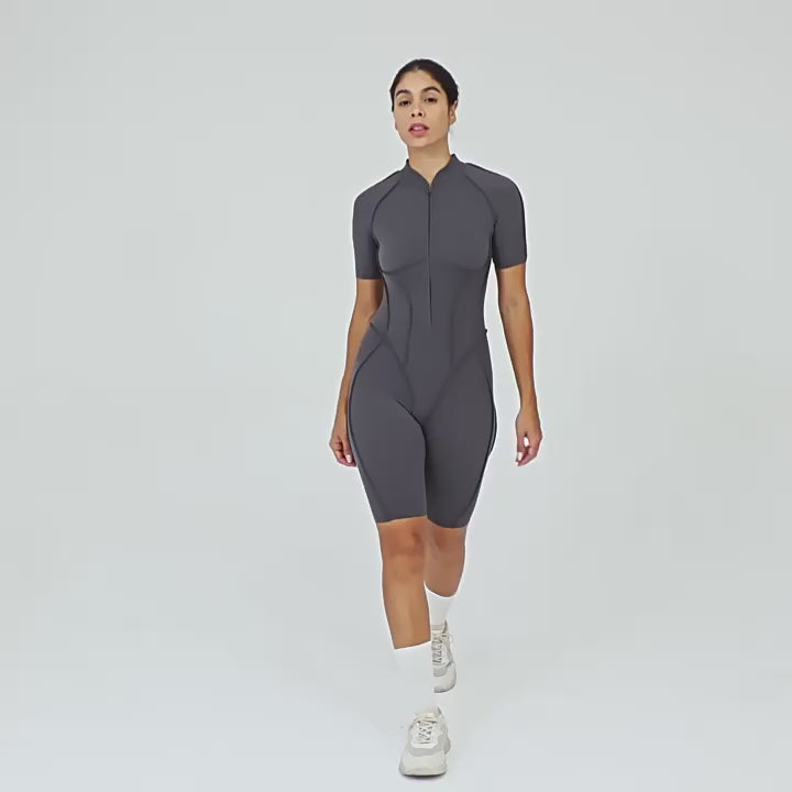 New Tight-Fit Zipper Short Sleeve Yoga Jumpsuit One-Piece Activewear
