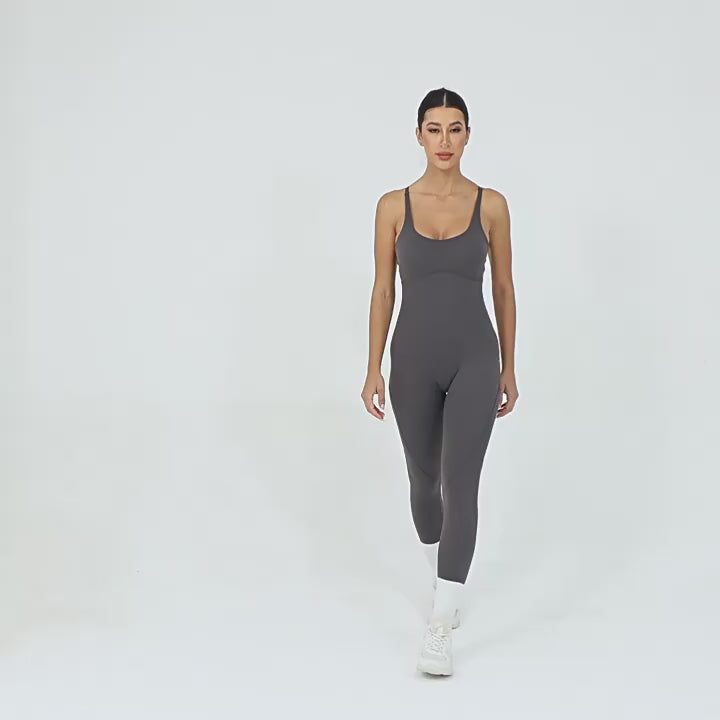 Cross Back Adjustable Strap Summer Yoga Jumpsuit Spliced Fitness Bodysuit