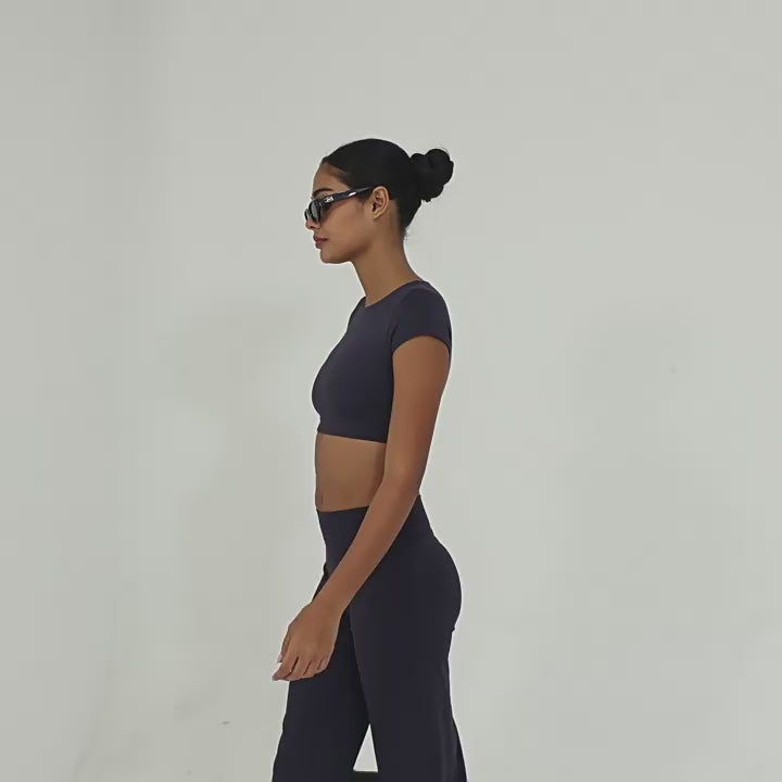 Backless Running Yoga Top｜Double-Stitched Tight Fit No-Bra Short Sleeve Activewear for Women