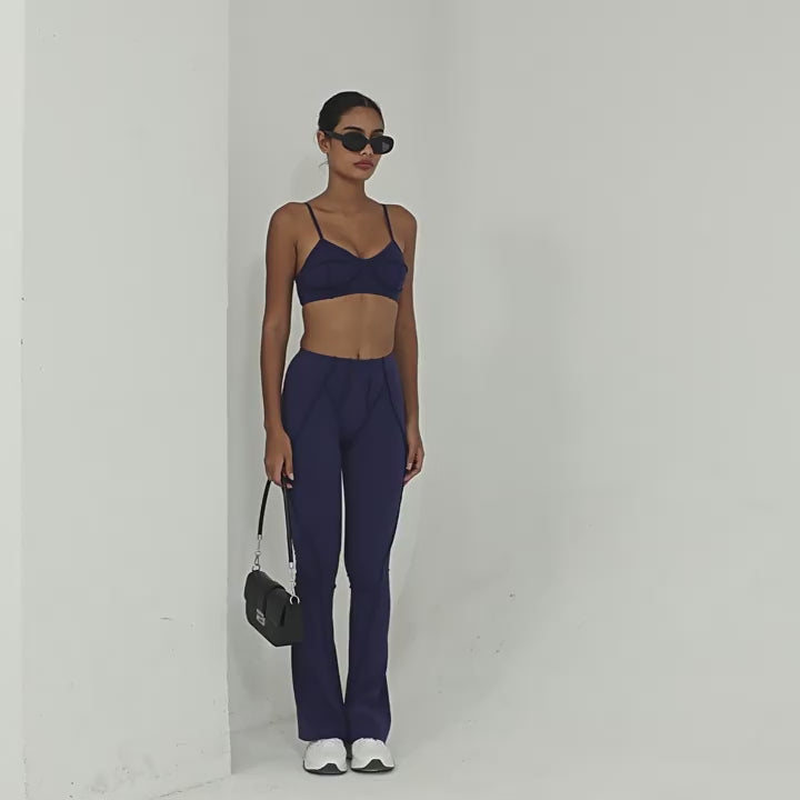 Brushed Sports Bra & Pants Yoga Set | 3D Patchwork Running Fitness Two-Piece