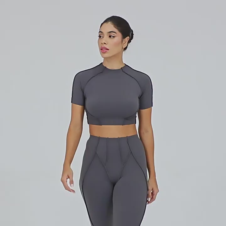 3D Patchwork Yoga Set | Quick-Dry Slim Fit Short Sleeve Running Set