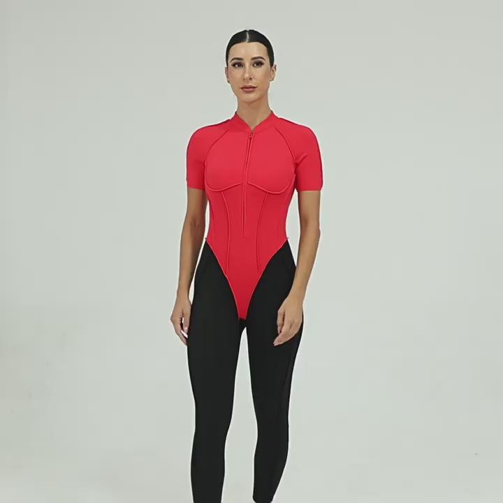 New High-Neck Backless Color Block Yoga Jumpsuit Running Fitness Wear