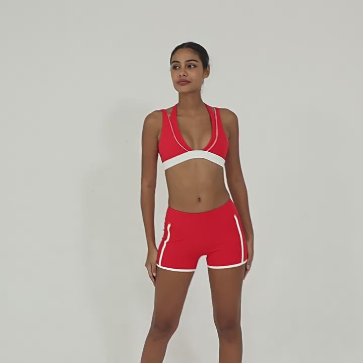 Side Pocket Color Block Yoga Shorts High-Waist Outdoor Fitness Shorts