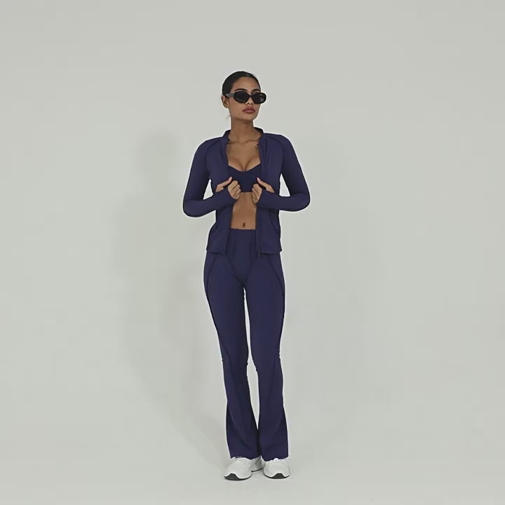 Zip-Up Brushed Yoga Set | Casual Running Fitness Tight Three-Piece Outfit
