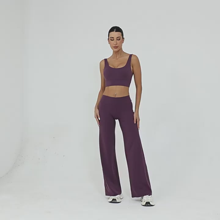 Double Strap Sports Bra & Straight-Leg Pants Yoga Set | Quick-Dry Winter Running Outfit