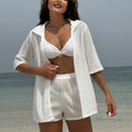 2026 Solid Color Beach Sun Protection Mesh Shirt & Shorts | Four-Piece Swimwear Set