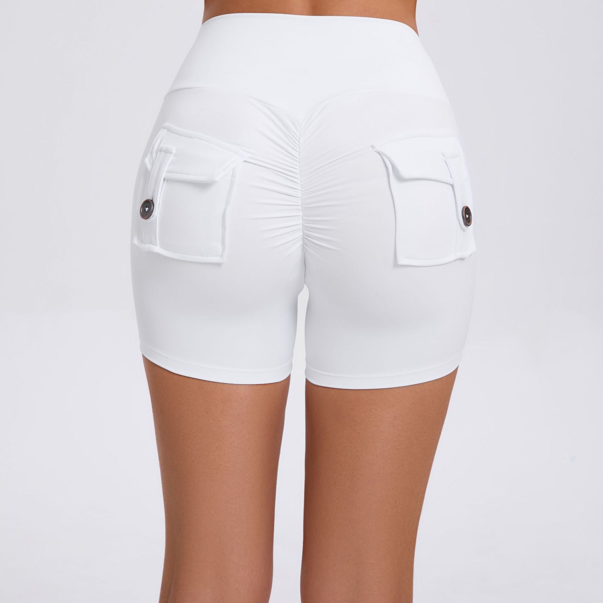 Scrunch Butt Cargo Yoga Shorts High-Waist Stretch Button Quick-Dry Running Shorts