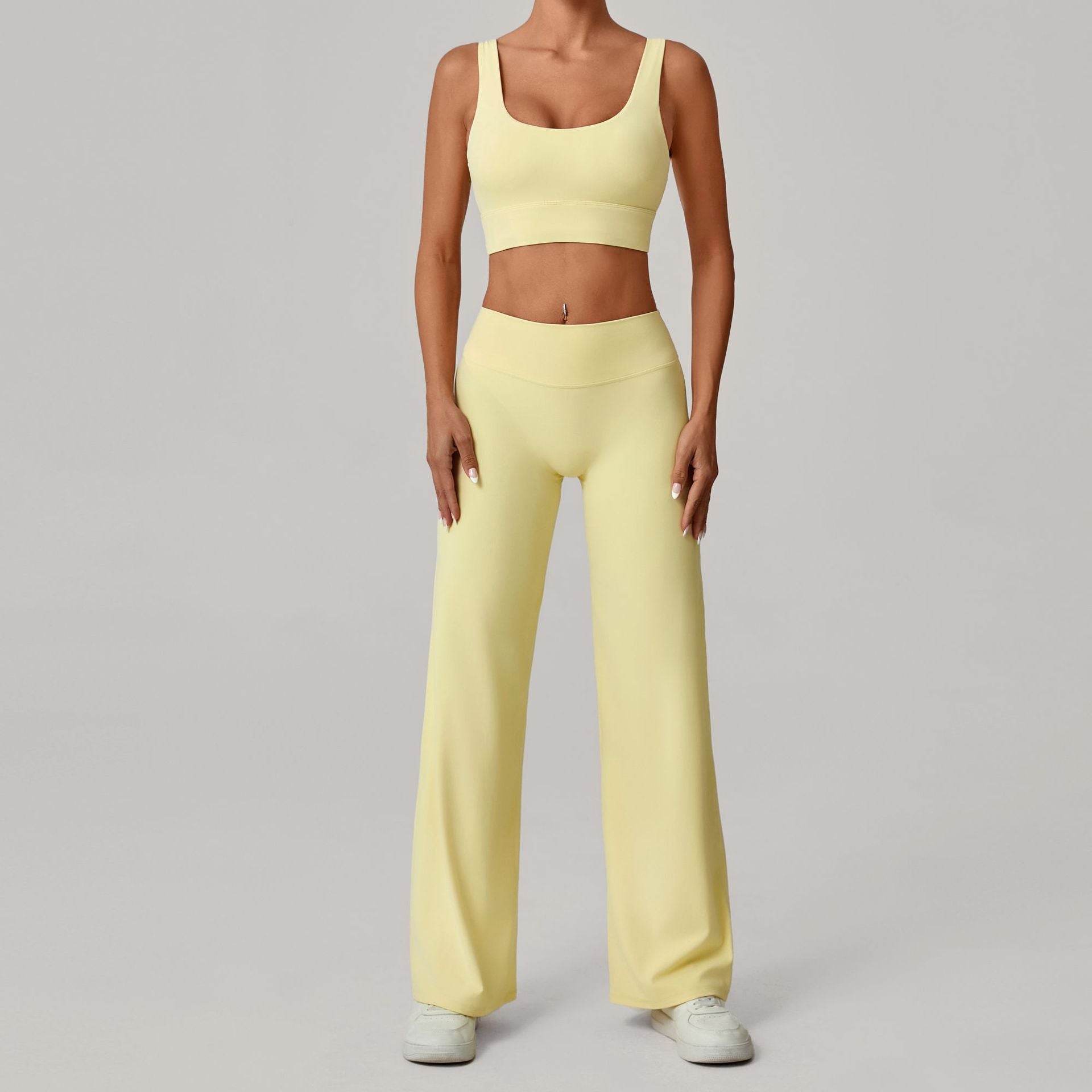 Double Strap Sports Bra & Straight-Leg Pants Yoga Set | Quick-Dry Winter Running Outfit