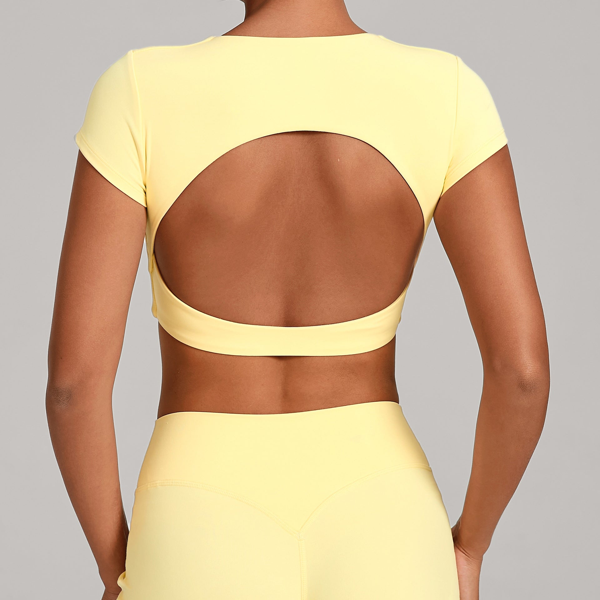 Backless Running Yoga Top｜Double-Stitched Tight Fit No-Bra Short Sleeve Activewear for Women