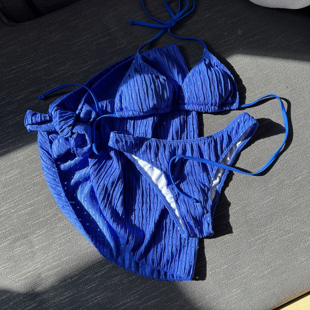2026 Summer Sexy Backless Drawstring Bikini Set Three Piece Swimsuit Beachwear For Women