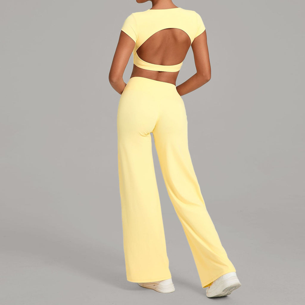 Backless Slim Fit Yoga Set | Quick-Dry Straight-Leg Pants Running & Training Two-Piece