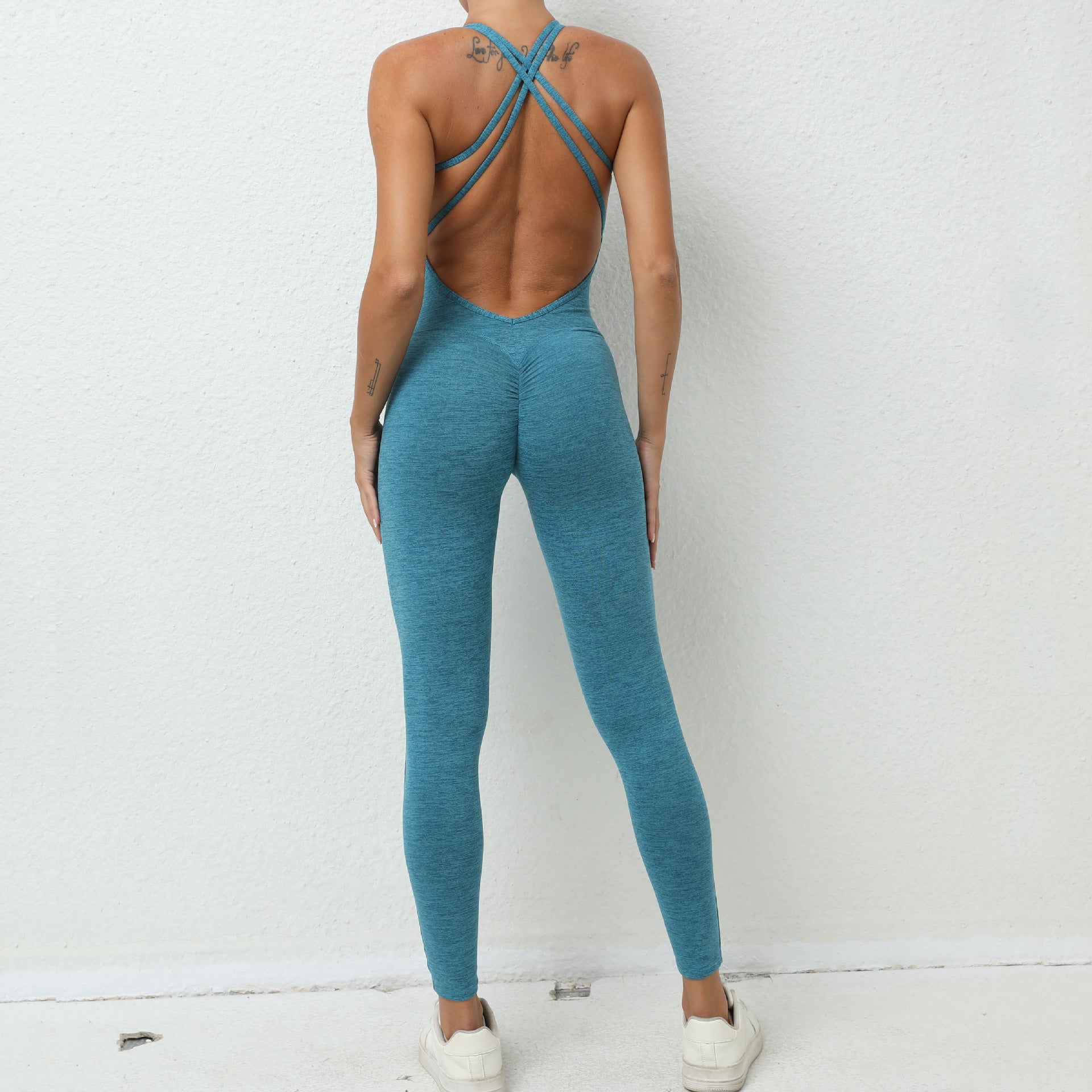 Ruched Scrunch Butt Yoga Jumpsuit Quick-Dry Tight Running Fitness Bodysuit