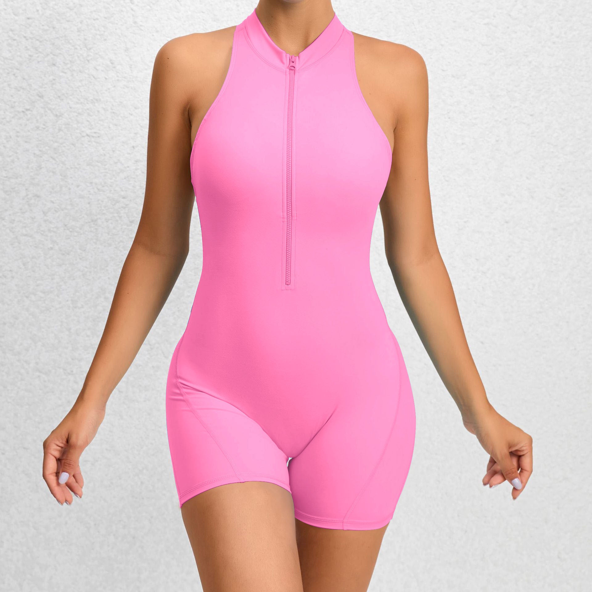 Seamless Zipper Yoga Jumpsuit Scrunch Butt Quick-Dry Ruched Fitness Bodysuit