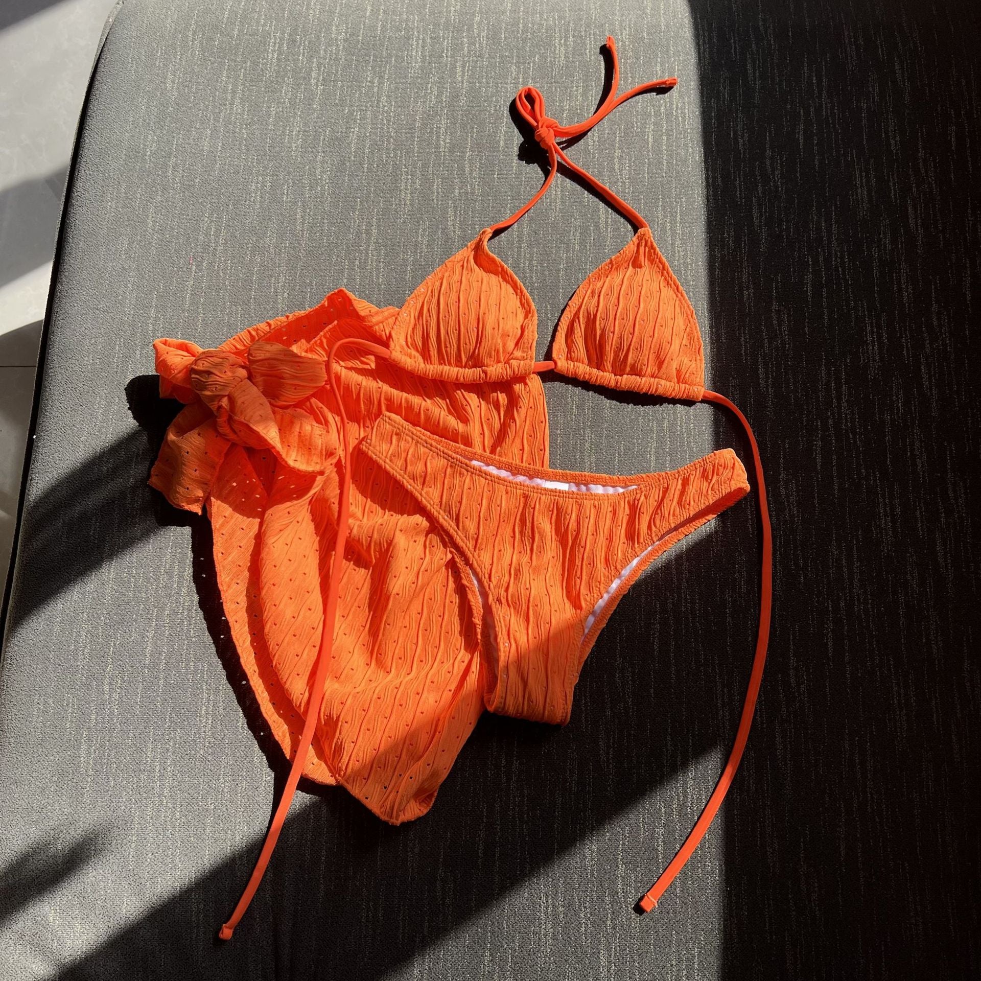 2026 Summer Sexy Backless Drawstring Bikini Set Three Piece Swimsuit Beachwear For Women