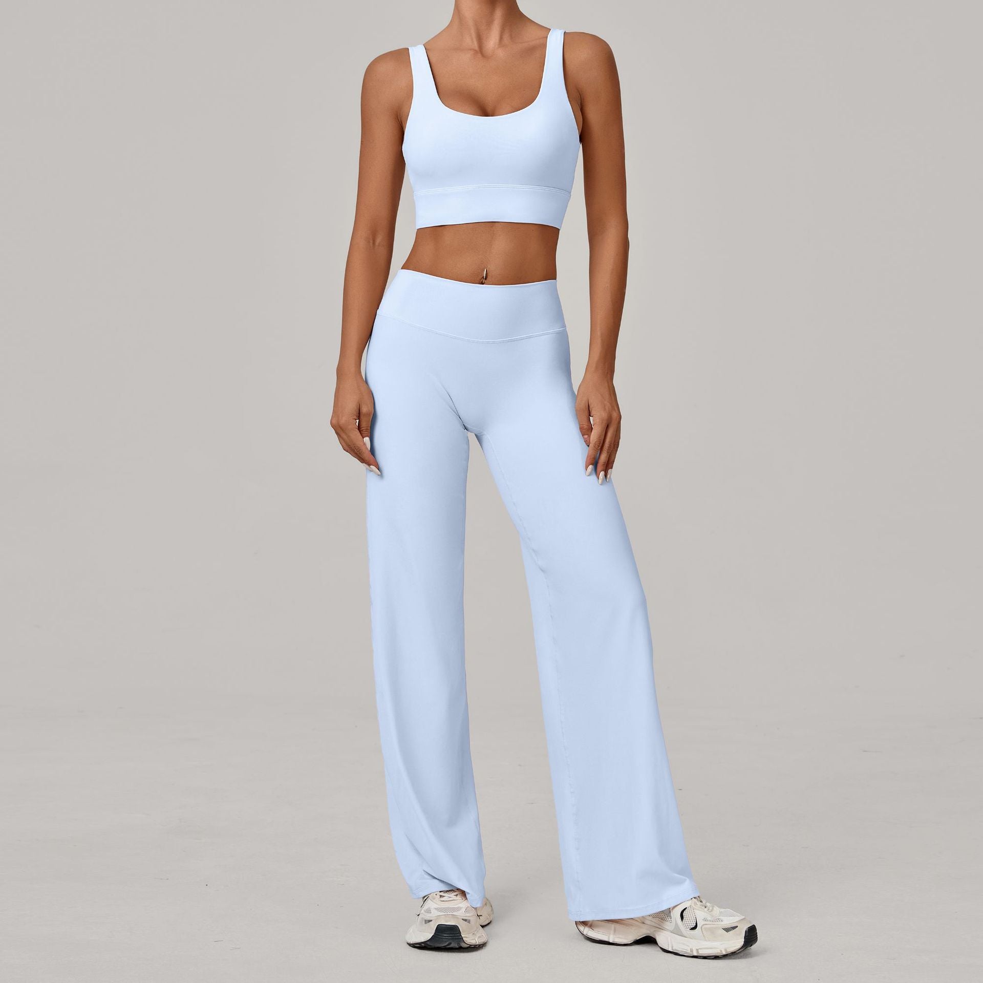 Double Strap Sports Bra & Straight-Leg Pants Yoga Set | Quick-Dry Winter Running Outfit
