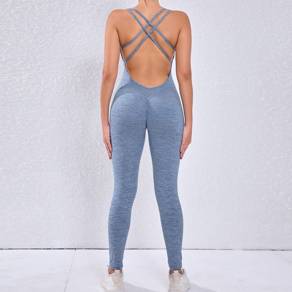 Ruched Scrunch Butt Yoga Jumpsuit Quick-Dry Tight Running Fitness Bodysuit