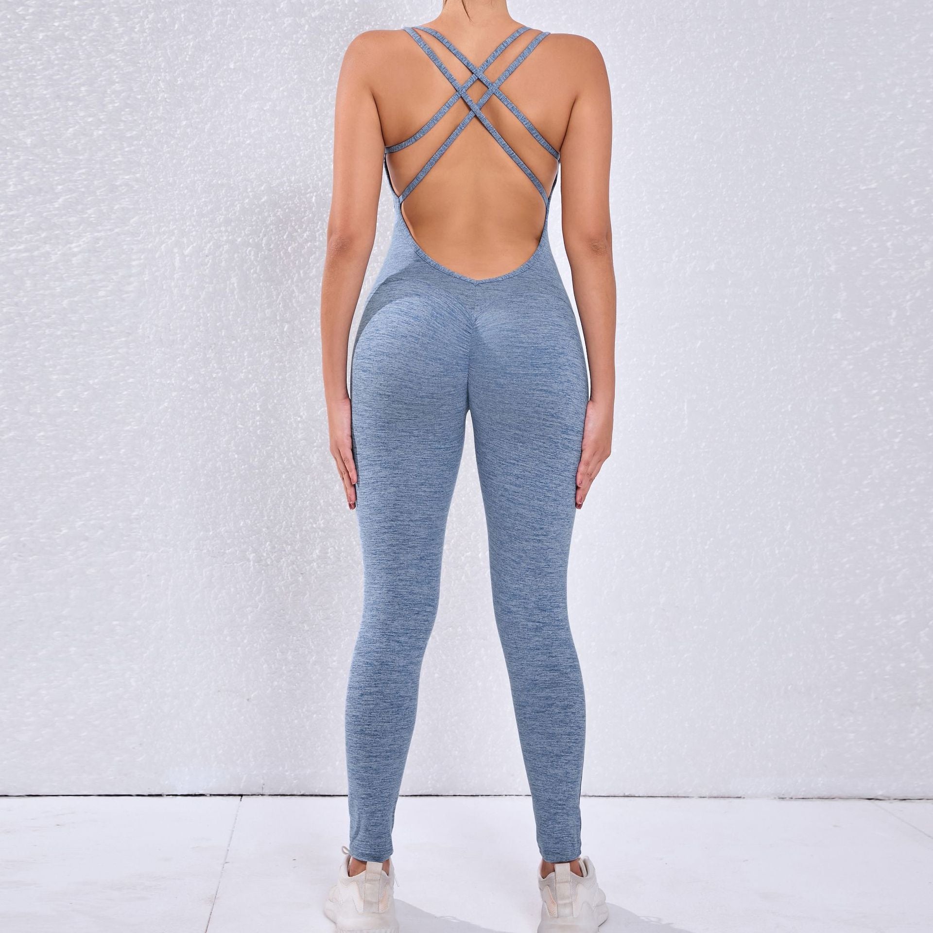 Ruched Scrunch Butt Yoga Jumpsuit Quick-Dry Tight Running Fitness Bodysuit