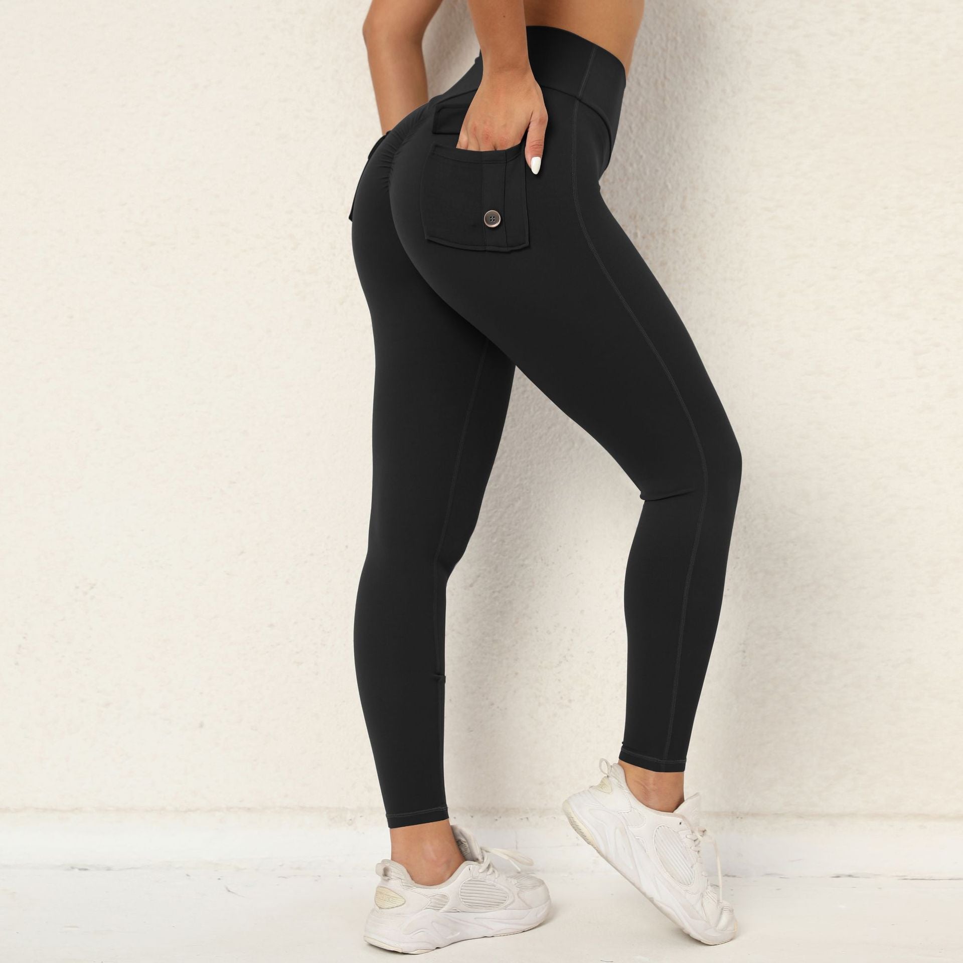 High-Waist Cargo Yoga Leggings | Peach-Lift Stretch Pocket Running Fitness Pants