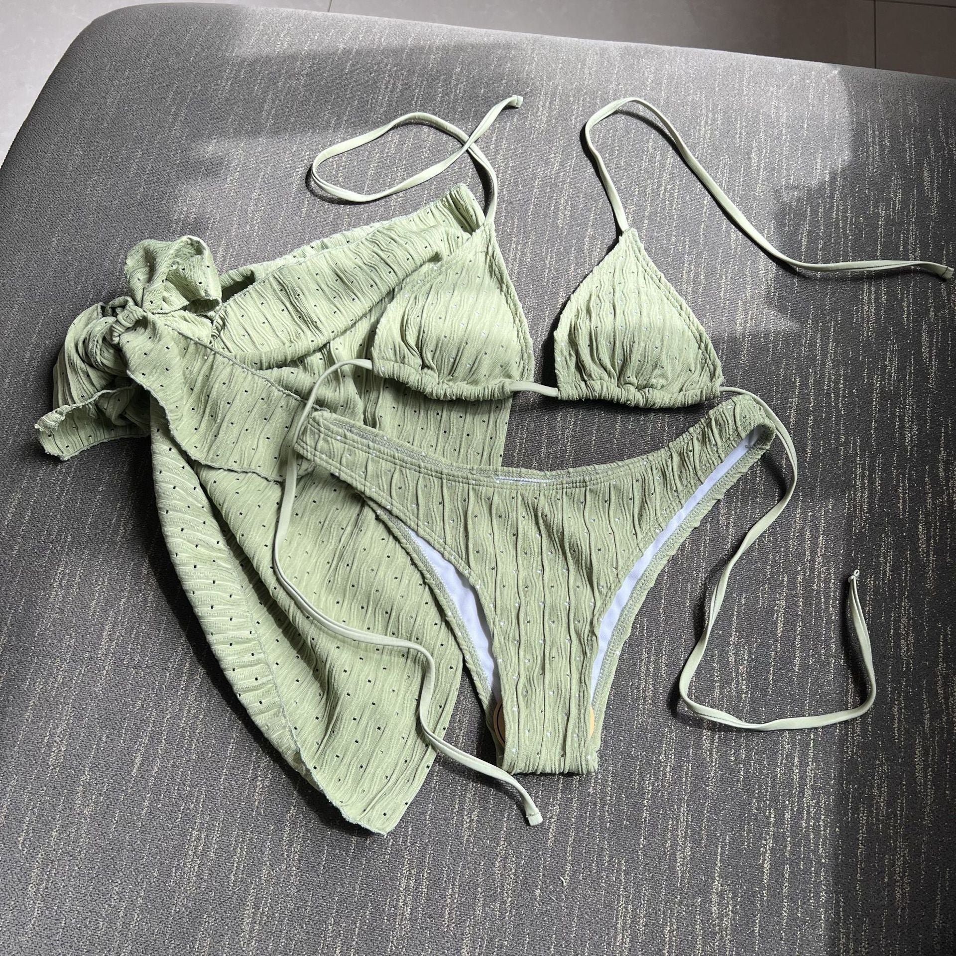 2026 Summer Sexy Backless Drawstring Bikini Set Three Piece Swimsuit Beachwear For Women