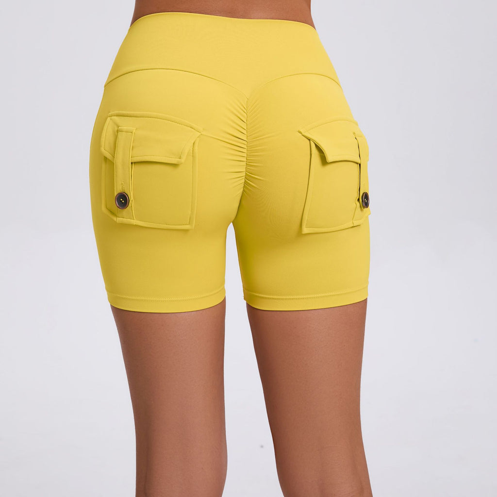 Scrunch Butt Cargo Yoga Shorts High-Waist Stretch Button Quick-Dry Running Shorts