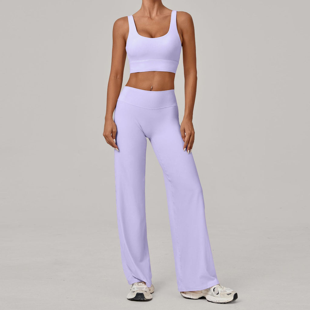 Double Strap Sports Bra & Straight-Leg Pants Yoga Set | Quick-Dry Winter Running Outfit