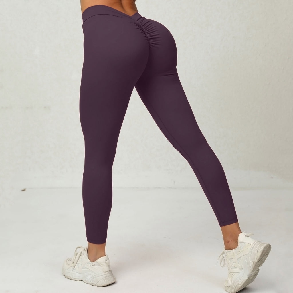 New No-Front-Seam Yoga Leggings | Peach Lift V-Waist Compression Fitness Pants
