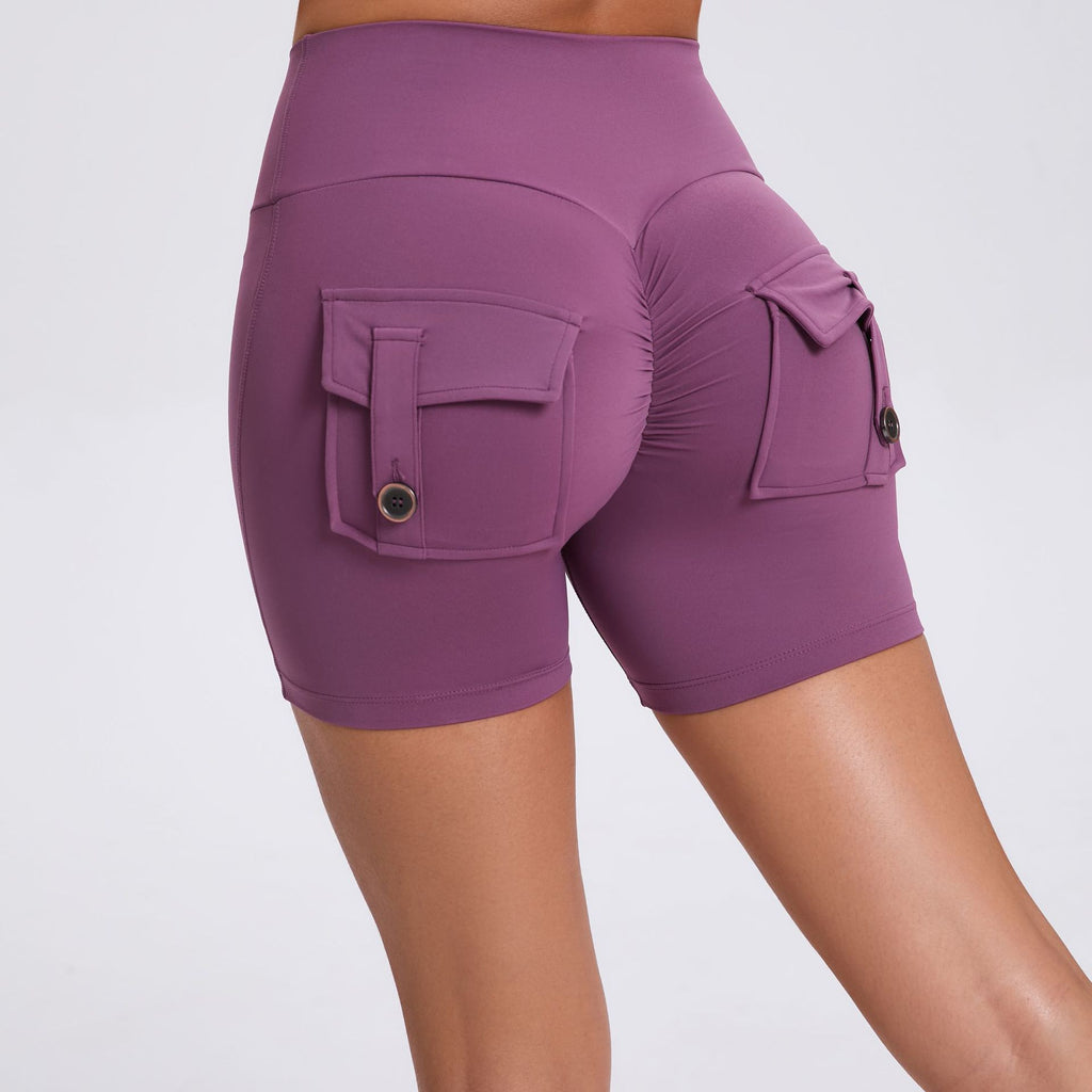 Scrunch Butt Cargo Yoga Shorts High-Waist Stretch Button Quick-Dry Running Shorts