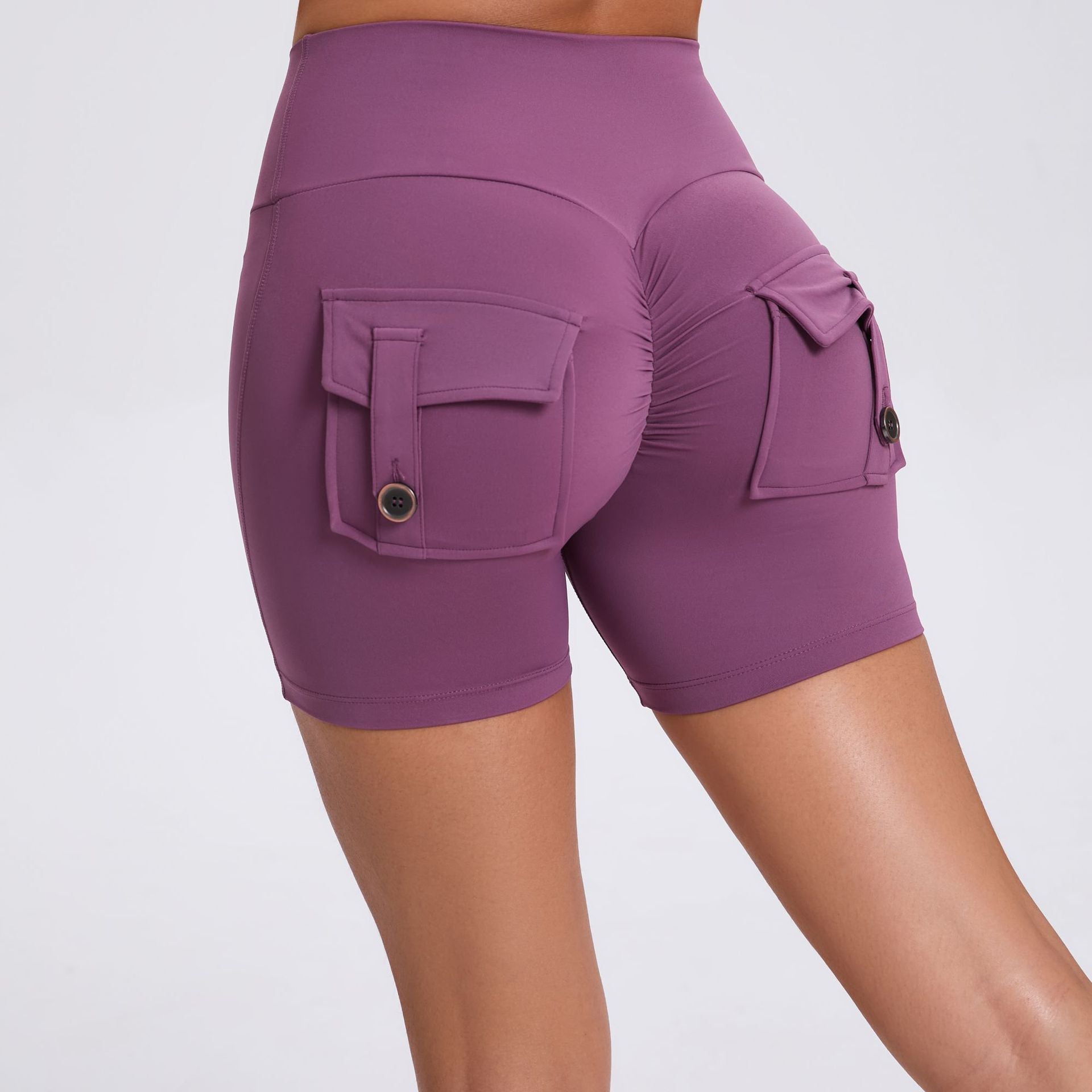 Scrunch Butt Cargo Yoga Shorts High-Waist Stretch Button Quick-Dry Running Shorts