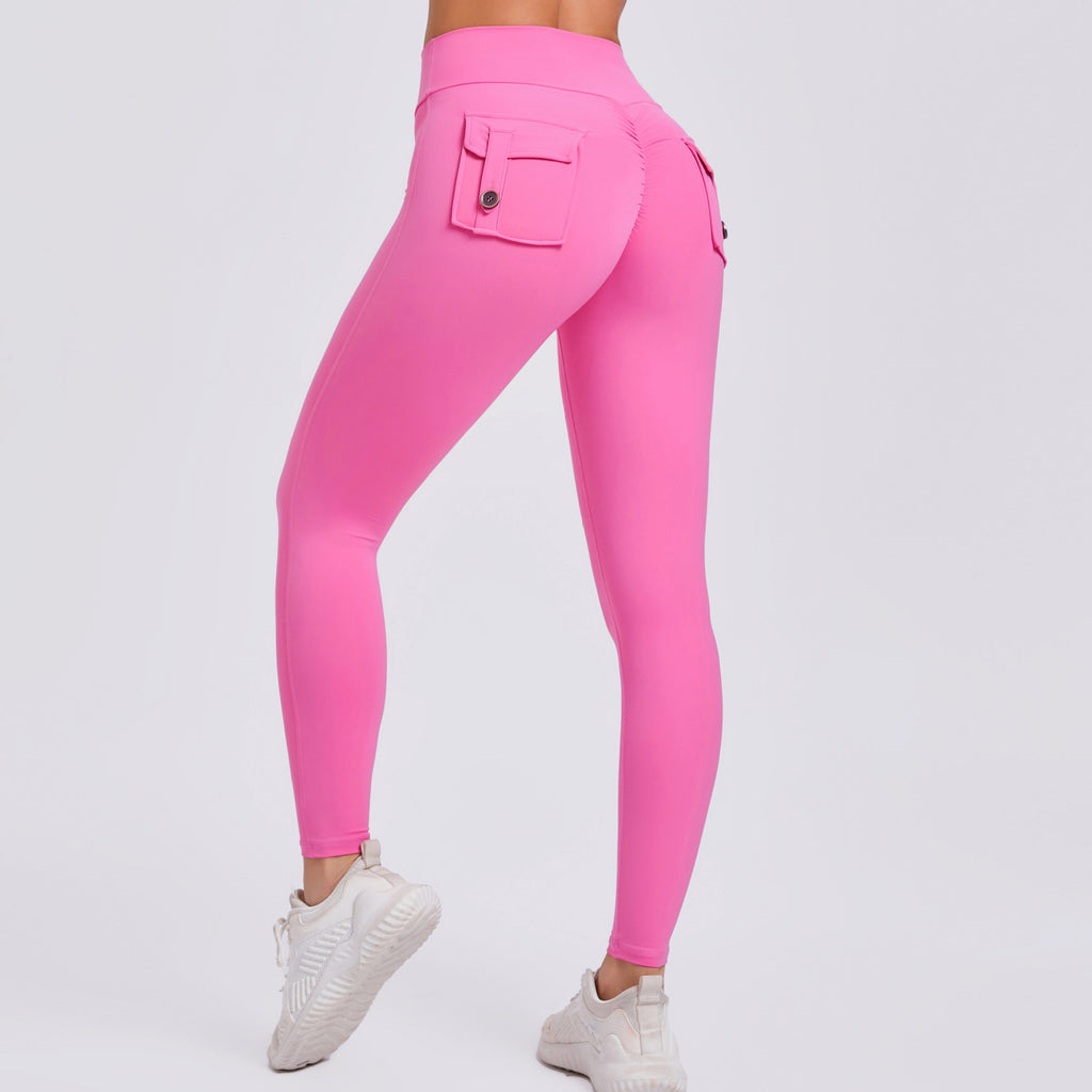 High-Waist Cargo Yoga Leggings | Peach-Lift Stretch Pocket Running Fitness Pants
