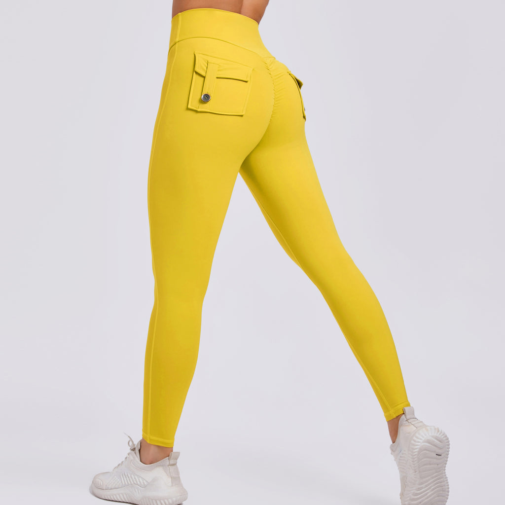 High-Waist Cargo Yoga Leggings | Peach-Lift Stretch Pocket Running Fitness Pants