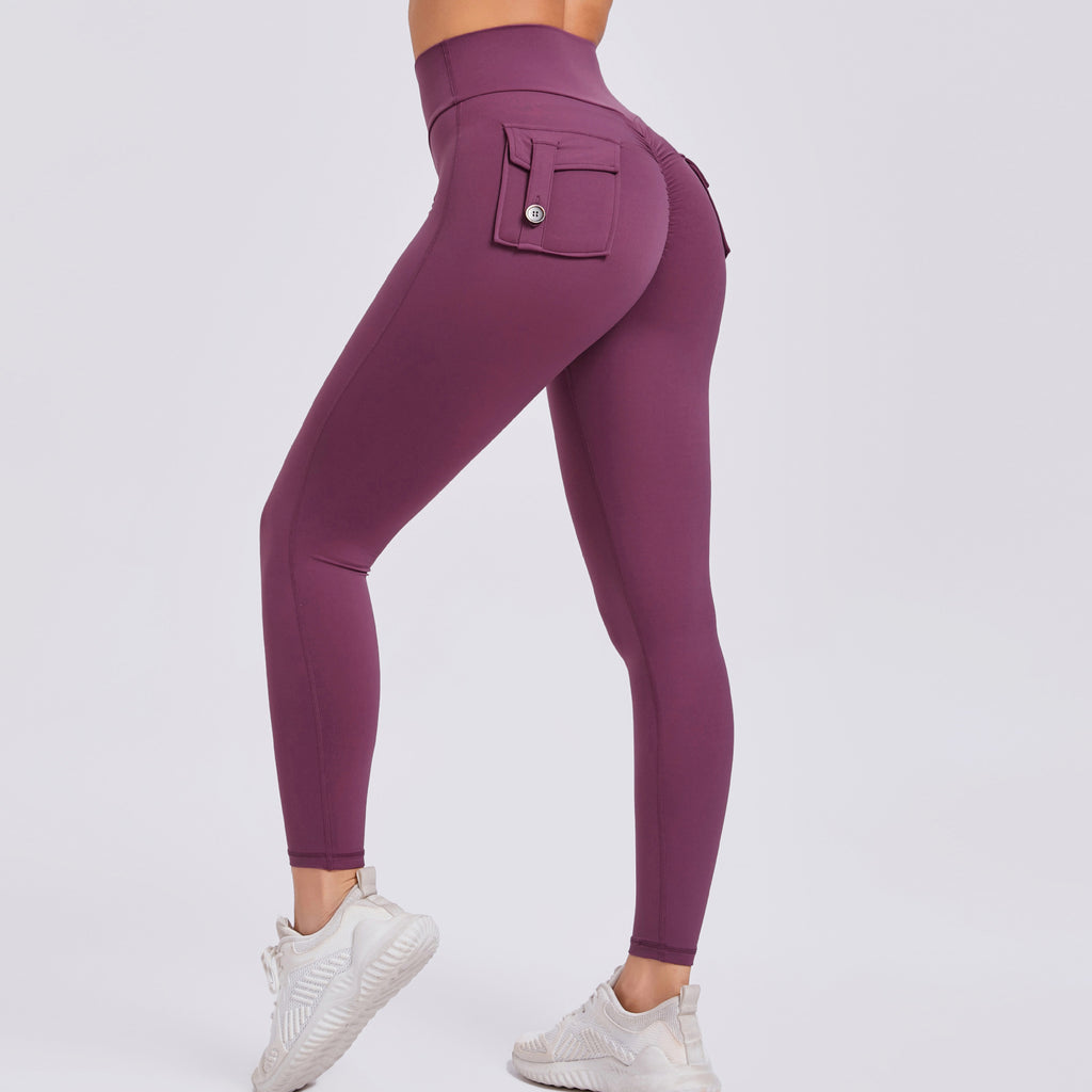 High-Waist Cargo Yoga Leggings | Peach-Lift Stretch Pocket Running Fitness Pants