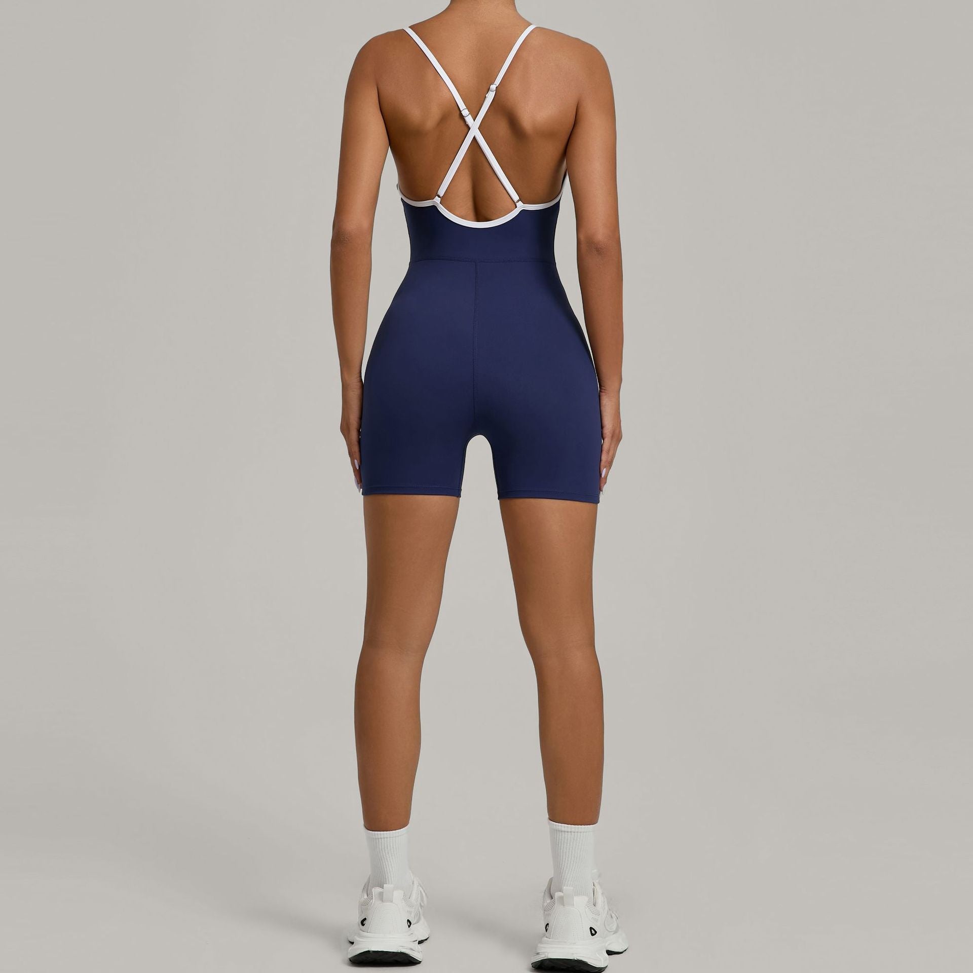 Color Block Cross Strap Scrunch Butt Yoga Jumpsuit Running Fitness Wear