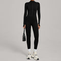 High-Neck Half-Zip Fleece Yoga Jumpsuit Outdoor Warm Running Fitness Wear