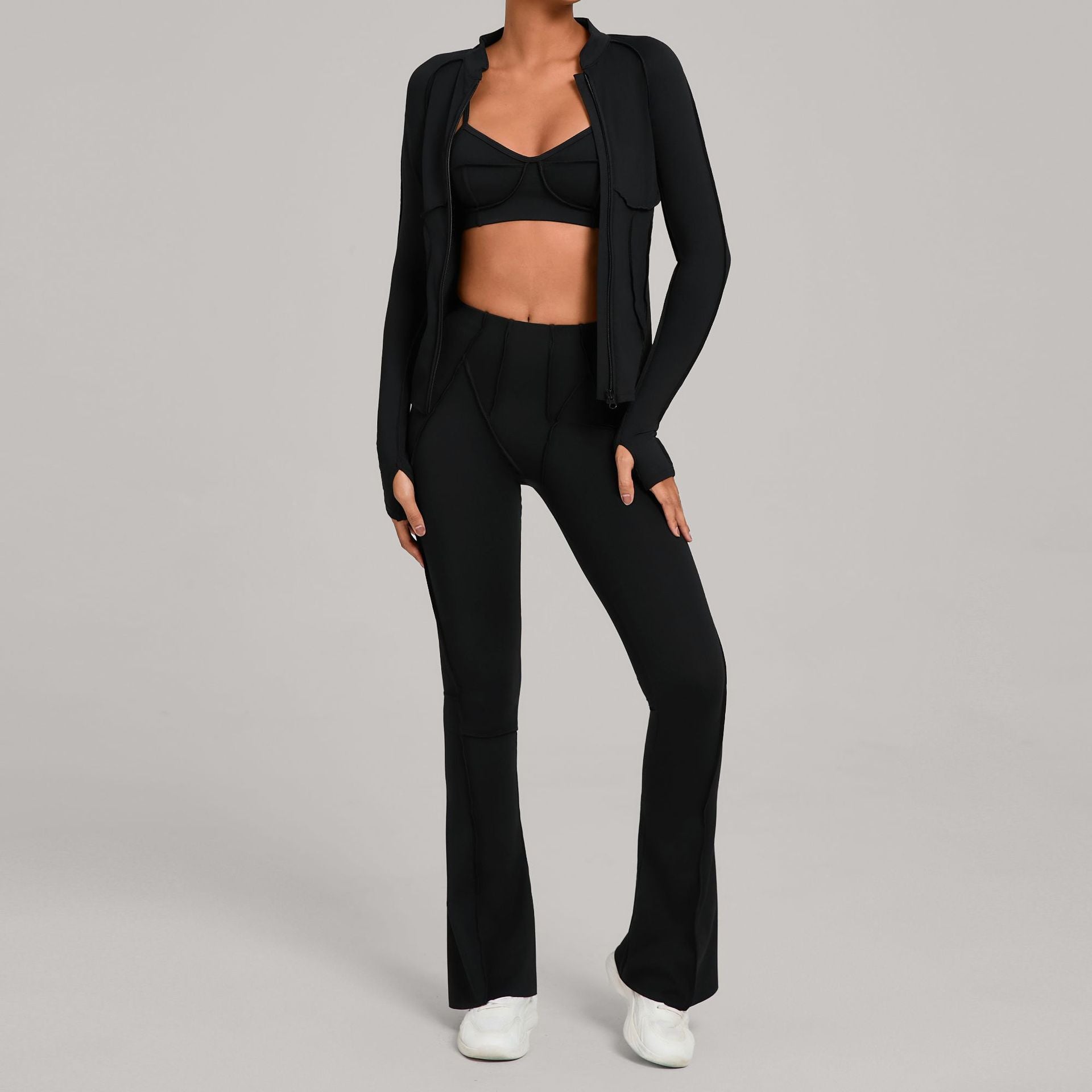 Zip-Up Brushed Yoga Set | Casual Running Fitness Tight Three-Piece Outfit