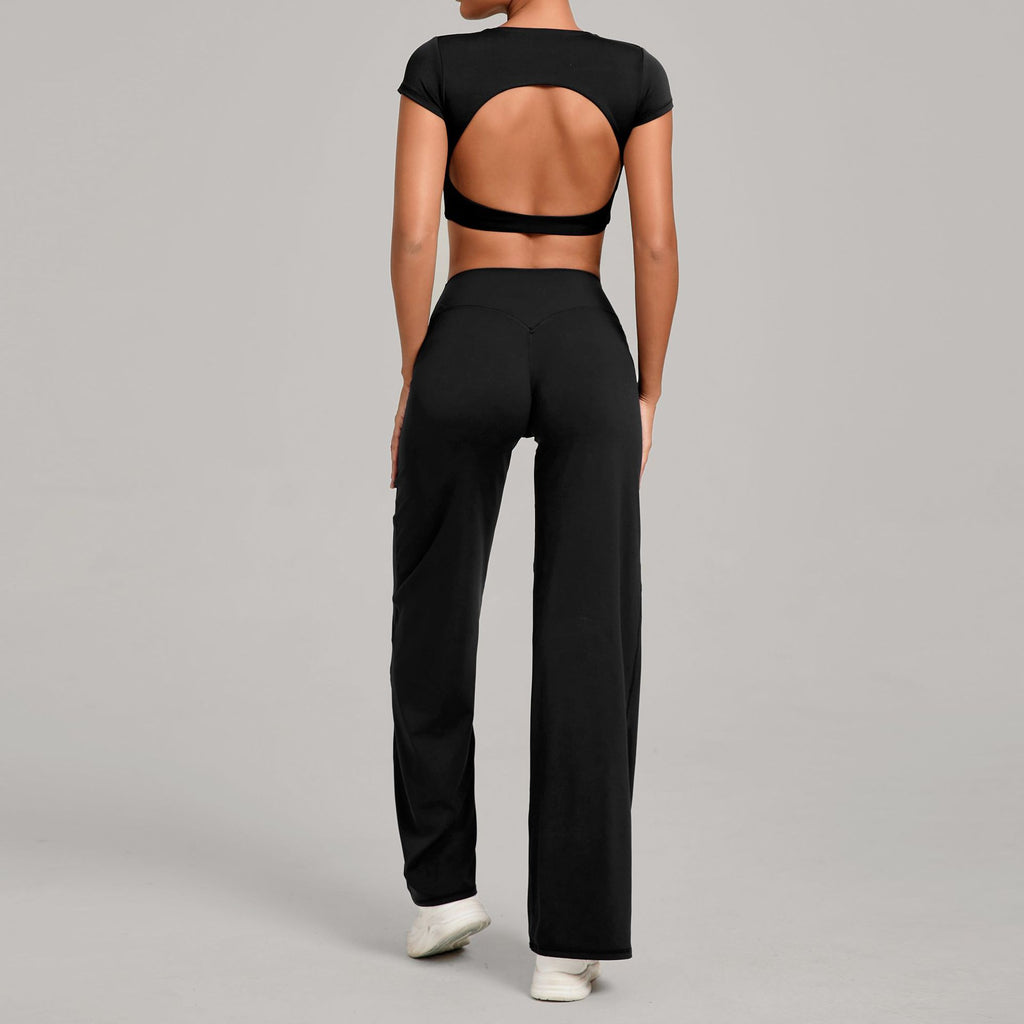 Backless Slim Fit Yoga Set | Quick-Dry Straight-Leg Pants Running & Training Two-Piece