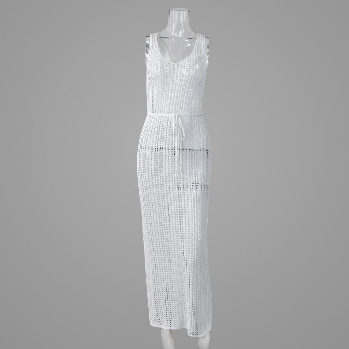 2026 Vacation Knit Beach Cover Up High Waist Backless Sexy Midi Dress