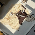 2026 Summer Sexy Nylon Shiny Metal Ring Bikini Set Backless Two Piece Swimsuit