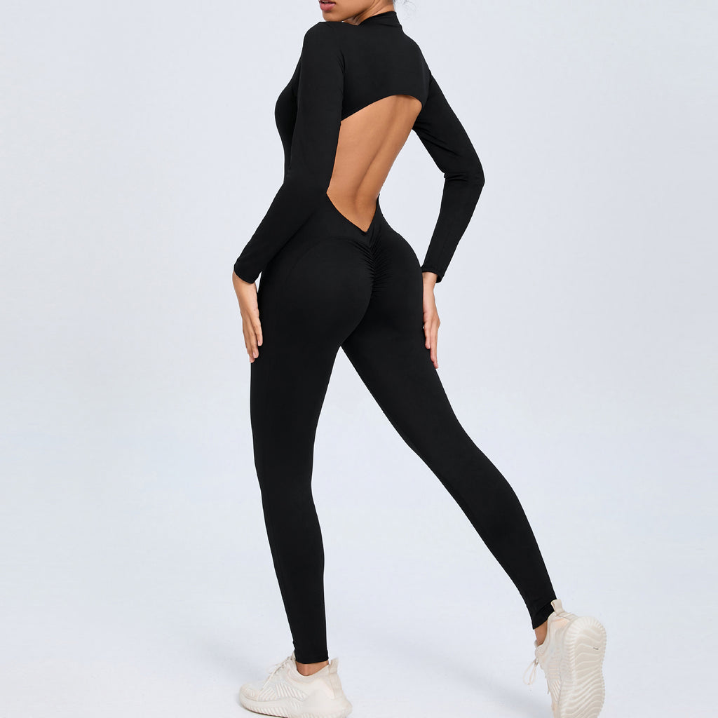 New Zipper Long Sleeve Bare-Feel Yoga Jumpsuit Tight Gym Activewear