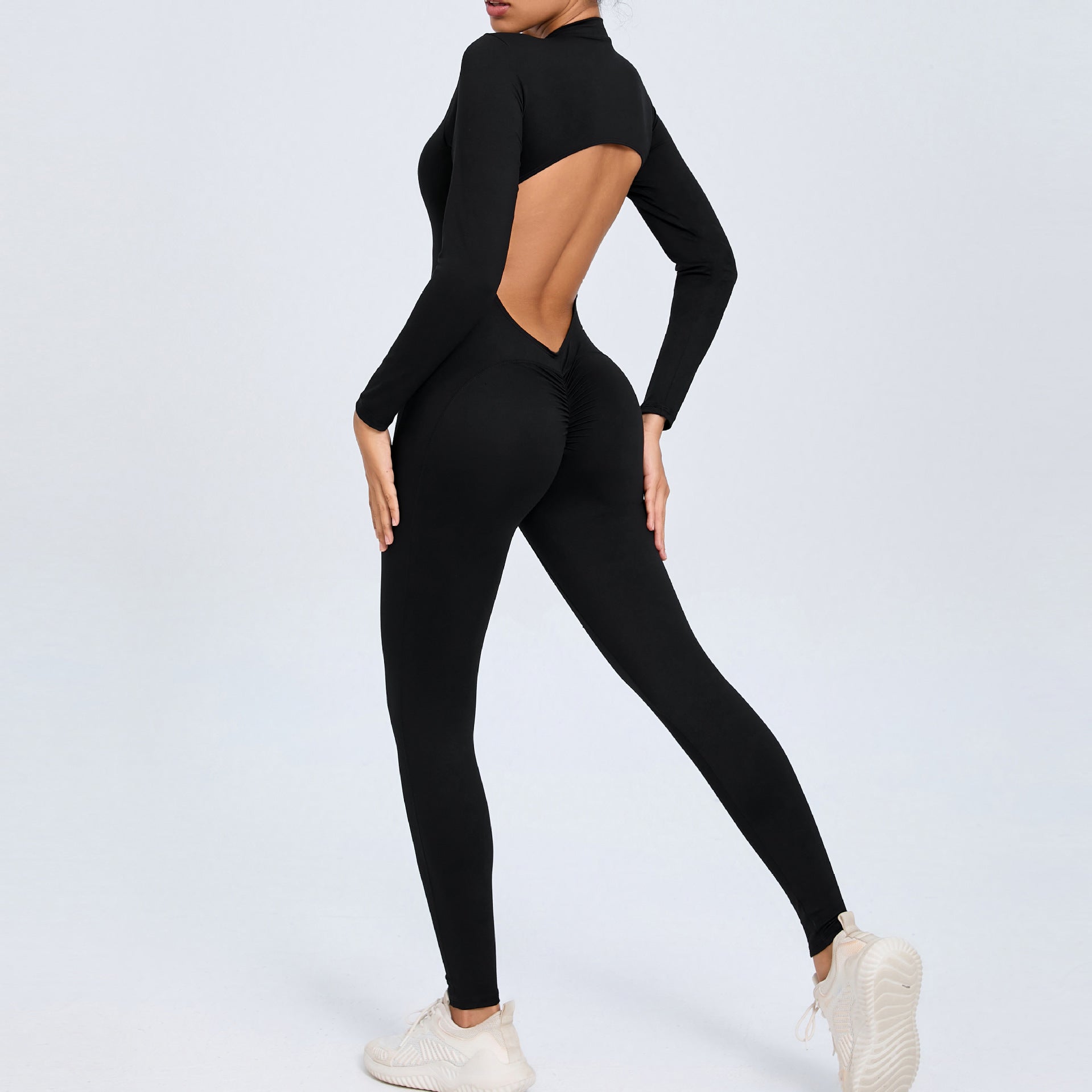 New Zipper Long Sleeve Bare-Feel Yoga Jumpsuit Tight Gym Activewear