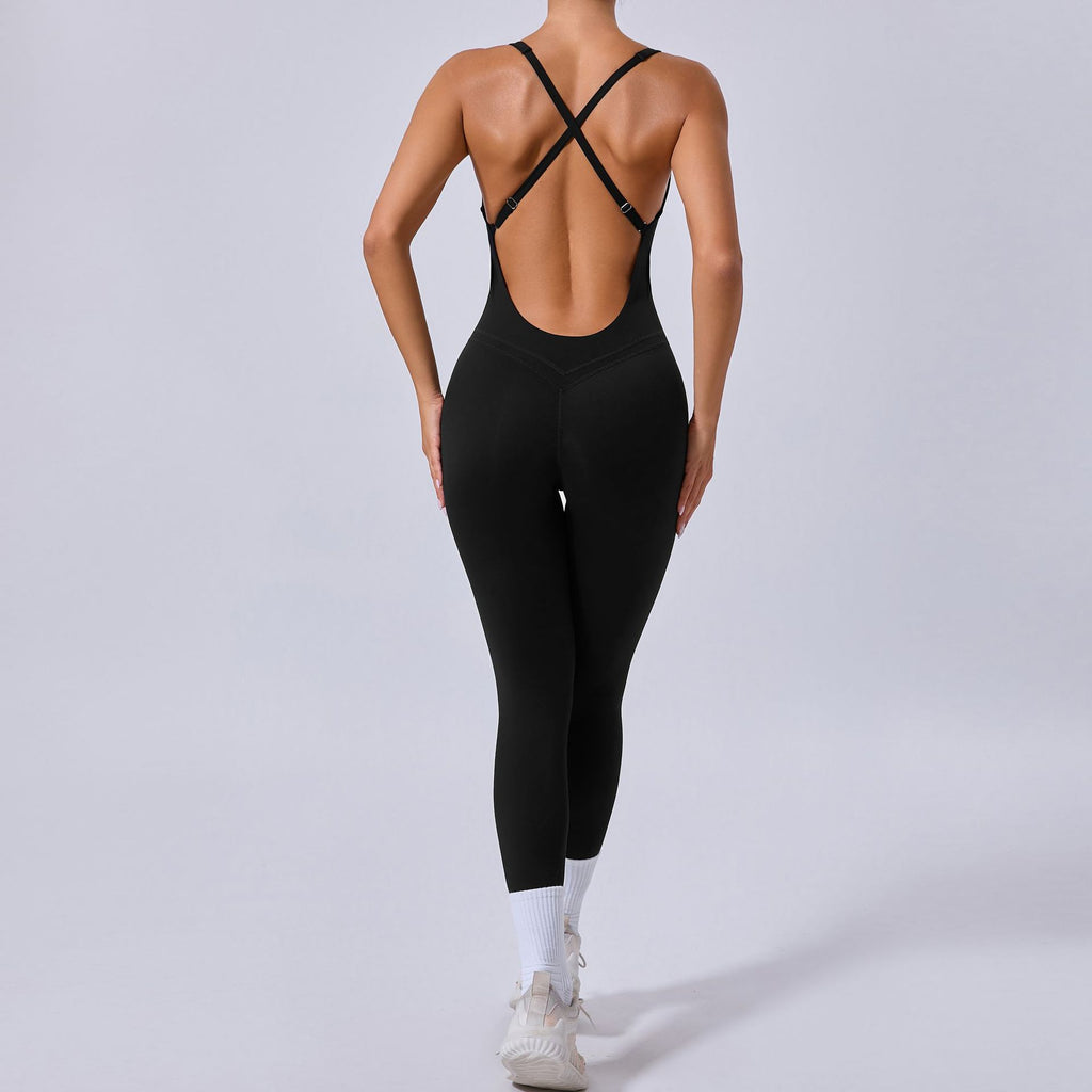 Cross Back Adjustable Strap Yoga Jumpsuit Lifting One-Piece Fitness Wear
