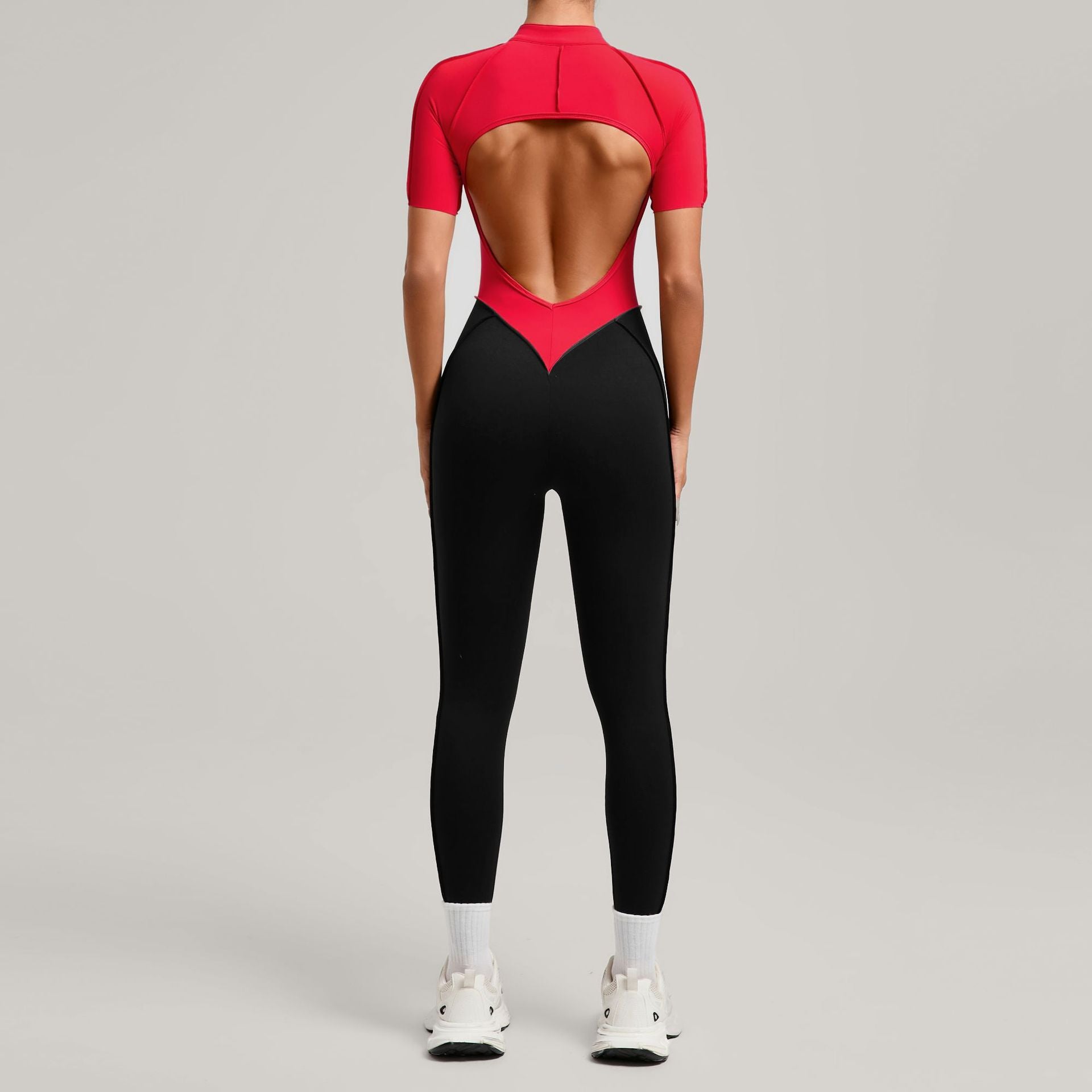 New High-Neck Backless Color Block Yoga Jumpsuit Running Fitness Wear