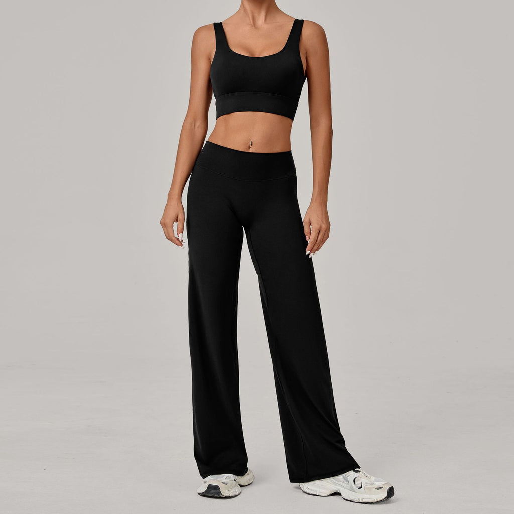 Double Strap Sports Bra & Straight-Leg Pants Yoga Set | Quick-Dry Winter Running Outfit